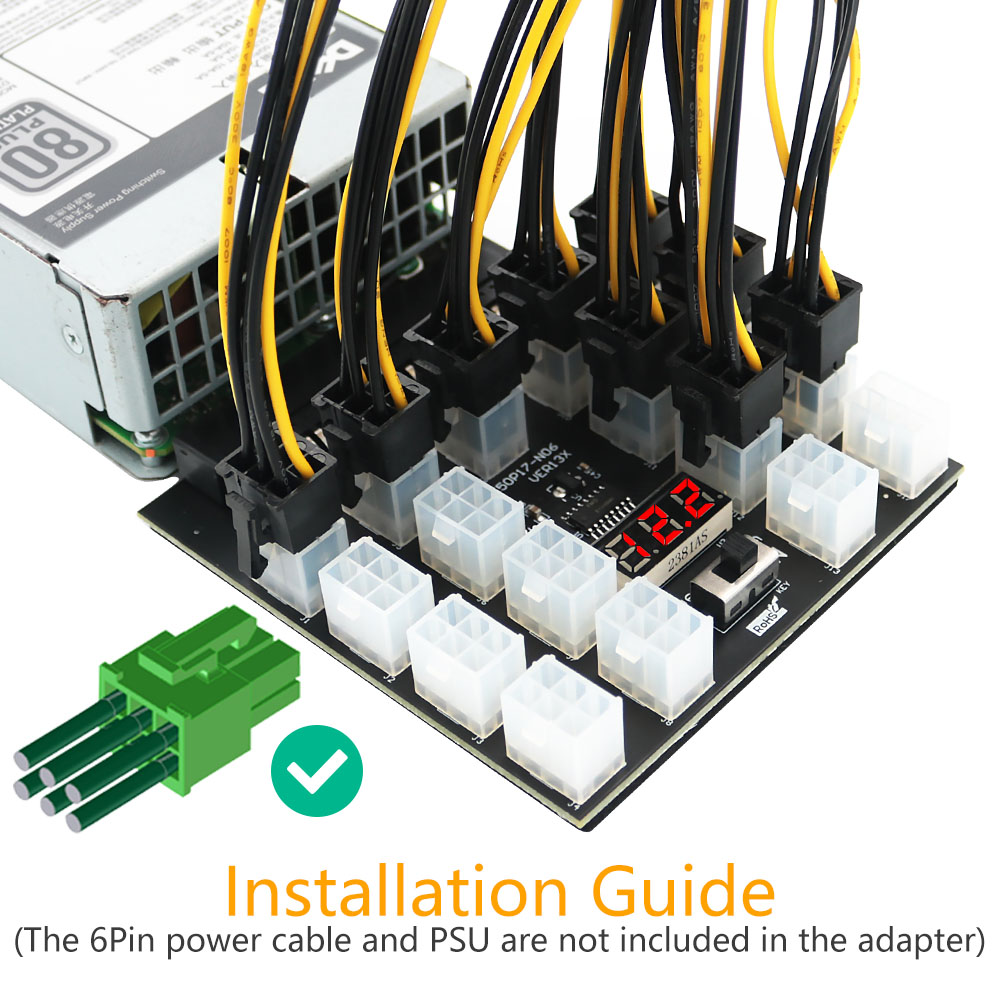 PCI-E 12V 50Pin to ATX 17 x 6P - огляд і ціна 2400W Server Psu Breakout Board